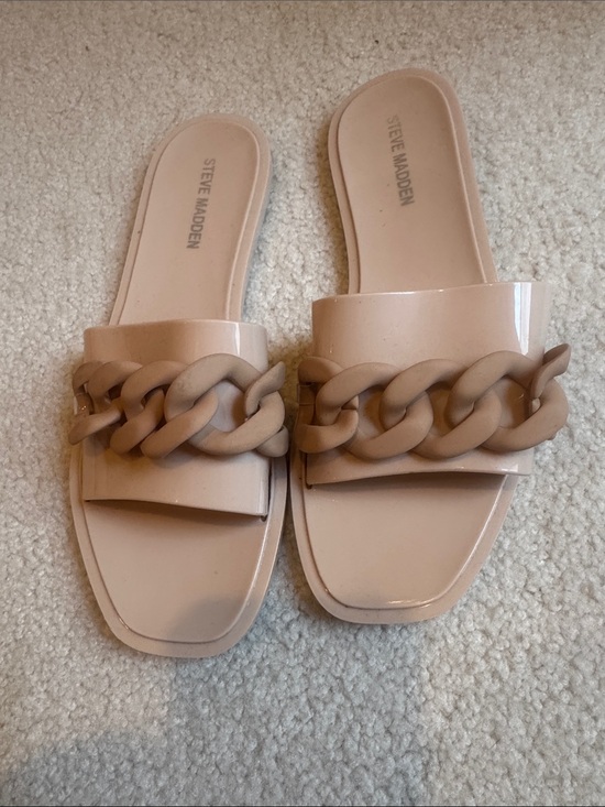 Steve Madden Shoes - Steve Madden Blush Chain-Detail Slide Sandals